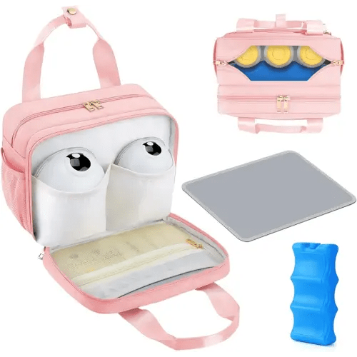 PIIOSER Breastmilk Cooler Bag with Ice Pack, Compatible with Wearable Breast Pumps & Accessories - Portable Pumps Carrying Case for Nursing & Working Moms, Pink