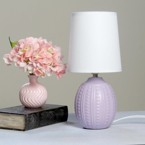Wrought Studio™ Simple Designs 12.5 Inch Oskaras Mini Textured Oval Table Lamp, for Bedroom, Office, Living Room, Stylish Spaces, Dorm, White Fabric Shade,Lime Green | Wayfair