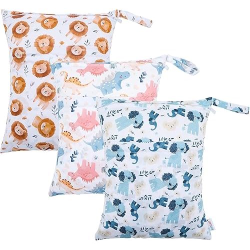 ALVABABY Lot de 3 sacs à couches en tissu pour bébé, réutilisables, avec deux poches – Sacs de rangement de voyage, sacs à cosmétiques, sacs à main, sacs à lessive pour la plage, la piscine, la