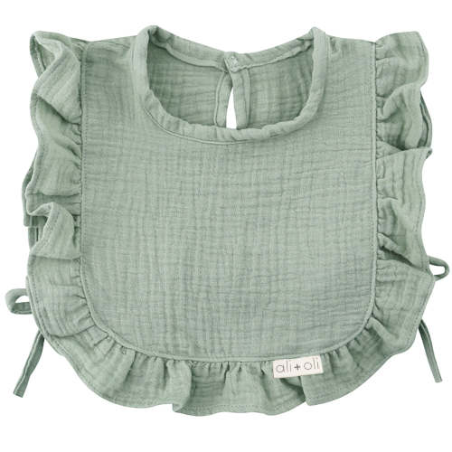Ali+Oli Muslin Cotton Ruffle Baby Bib (Sage)