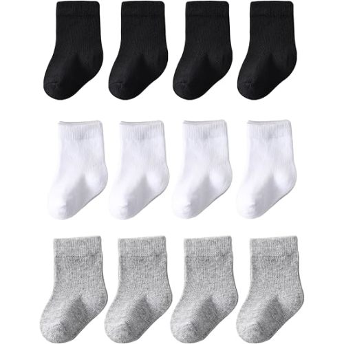 Marchare Baby Crew Socks Baby Cotton Socks 12-Pack Newborn Baby Sock 0-3/3-6 Months for Infant Baby Boys Girls