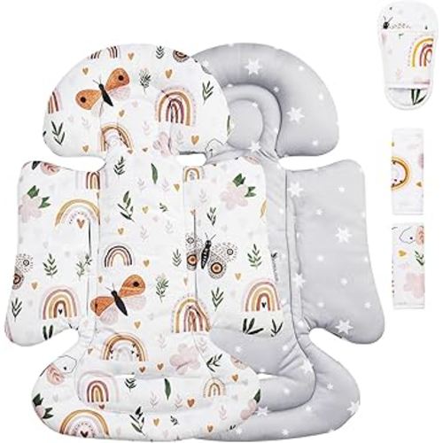 Infant Insert, Enlarged Head Support for Baby, Reversible Newborn Insert with 3 Strap Covers, 2-in-1 Baby Cushion for Stroller, Swing, Bouncer, Rocker - Brown Rainbow