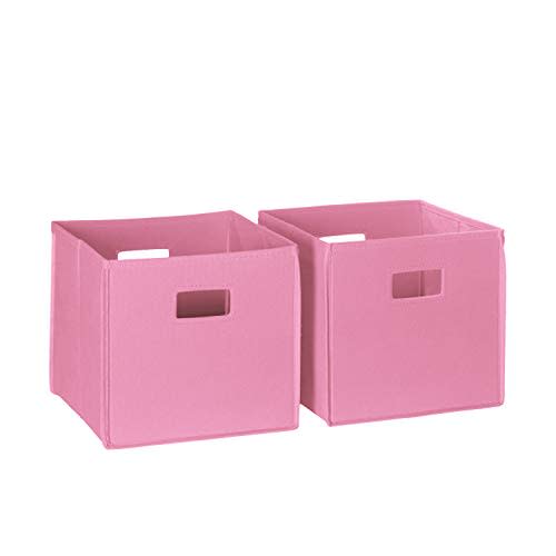 RiverRidge Folding Storage Bins with Handles Pink Cube Storage Organizer for Closet, Bedroom & Playroom - Closet Organizers and Storage Set of 2