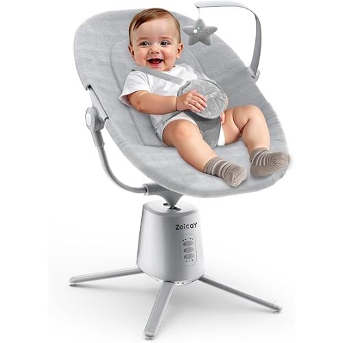 Zoicay Lightweight Baby Swing for Infant with 3 Modes & 5 Speeds, 12 Lullabies and 3 Timer Settings Electric Newborn Swing, 2 Seat Positions & 5-Point Harness Portable for Indoor & Outdoor Use (Gray)