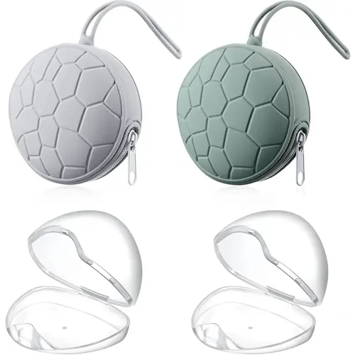 Nuanchu 4 Pieces Pacifier Holder Case Set 2 Silicone Portable Pacifier Case Cover Pouch for Diaper Bag with 2 Transparent BPA Free Pacifier Storage Container Box(Gray, Army Green)