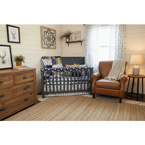 Buck & Fawn Minky Woodland Boy Crib Bedding | Navy Arrow Nursery | DBC Baby Bedding Co – DBC Baby Bedding Co