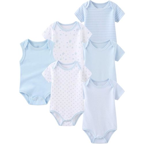 6Pcs Unisex Baby Boy One-Piece Rompers Infant Girl Bodysuits Set | 100% Cotton Baby Clothes,0-12Months Short Sleeve Summer Outfits,Newborn Onesies,Baby Pajamas,Casual,Comfort,Homewear