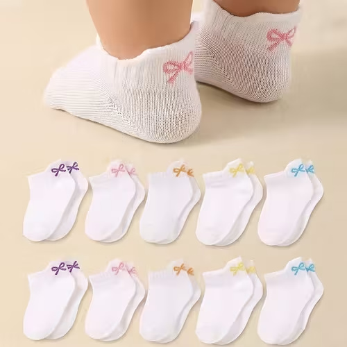 5 pairs baby solid color small heel bow daily casual short - Temu