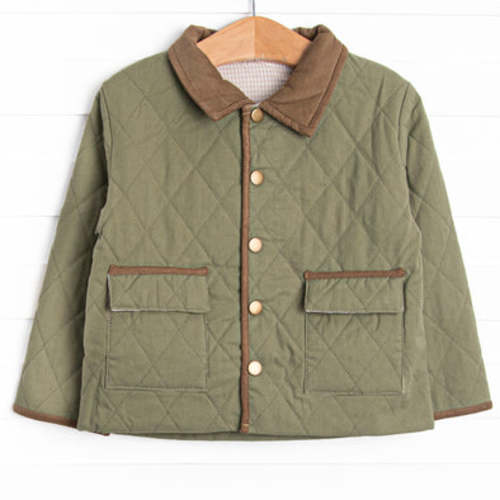 Corduroy Collar Quilted Coat, Green – Stitchy Fish