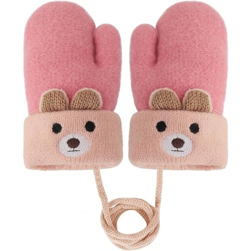 Holiberty Toddler Kids Warm Winter Gloves Cute Infant Baby Boys Girls Thick Fleece Lined Full Finger Ski Snow Gloves Mittens