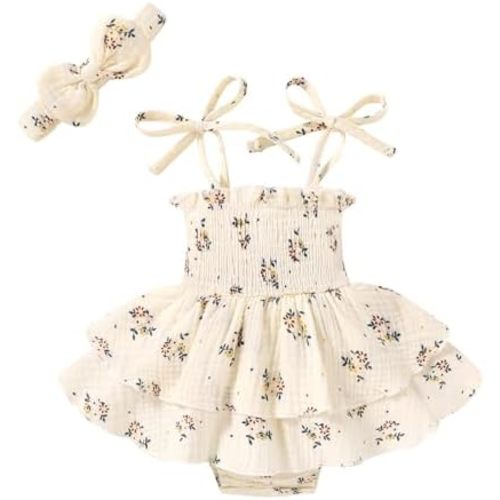 YOUNGER TREE Baby Girl Clothes Infant Summer Romper Dress Sleeveless Bodysuit Jumpsuit with Headband Toddler Outfits