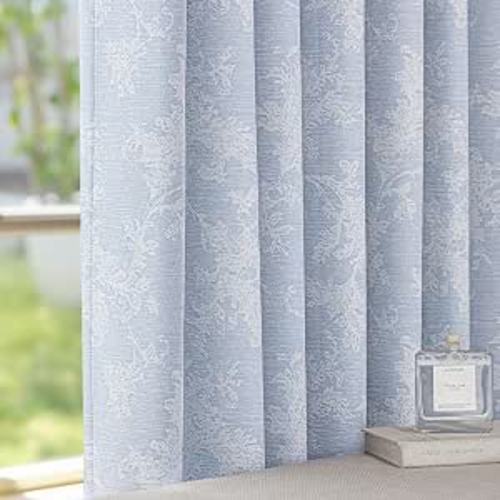 FMFUNCTEX Blue Floral Jacquard Blackout Curtains, 52X108 Inches, 2 Panels | Black Out Drapes, Chenille Scroll Flower , Farmhouse,Thermal Insulated, Room Darkening, for Bedroom Living Room , Grommet