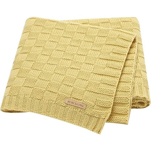 LAWKUL Baby Blankets Knit Cable Babe Blanket Soft Airy Newborn Infant Receiving Swaddle Yellow Neutral Crib Stroller 40"x30"