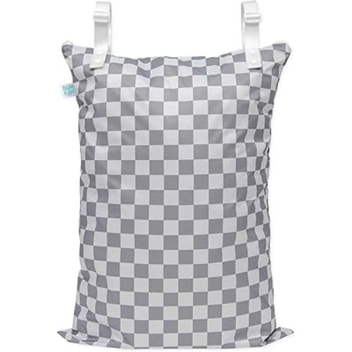 Bumkins Waterproof Hanging Wet Bag Large for Baby, Laundry, Dirty Clothes, Travel, Swim Suit, Cloth Diapers, Pool, Towels, Daycare, Beach, Zip Reusable Bag, Wetdry Vacation Packing, XL Gray Check