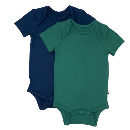 KYTE BABY Unisex Bodysuits, 2-Pack Short Sleeve Baby Bodysuits, 97% Rayon made from Bamboo, 3% Spandex