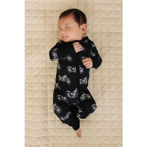 Bamboo Zip Romper | Born to Ride Black