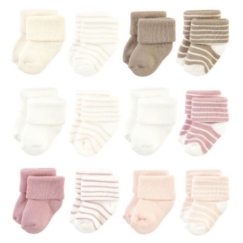 Hudson Baby Infant Girl Cotton Rich Newborn and Terry Socks, Blush Stripe