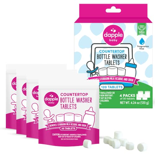 Dapple Bottle Washer Detergent Tablets for Countertop Bottle Washers 120ct | Plant Powered - Fragrance Free Universal Baby Bottle Cleaner Tablets for Countertop Bottle Washers