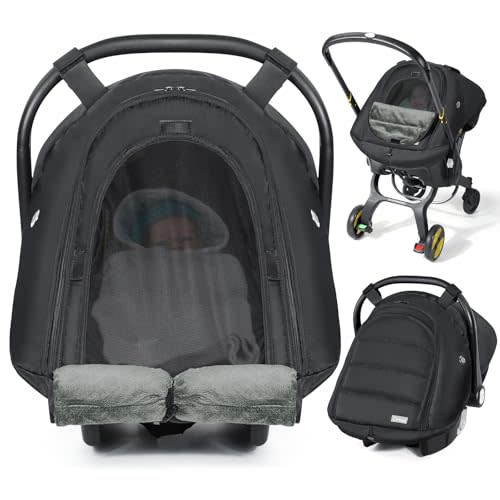 Orzbow Winter Car Seat Cover Baby, Waterproof Carseat Canopy, Black | Breathable Infant Carseat Cover Compatible with Doona Car Seats and Strollers, Zipper Access, Baby Winter Essentials