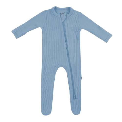 Ribbed Zipper Footie in Slate | Footie Pajamas | Kyte Baby (Size 0-3 months)