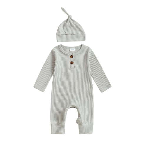 BemeyourBBs Preemie Newborn Going Home Outfit Baby Boy Girl Ribbed Knit Romper Hat Set Long Sleeve Button One Piece Jumpsuit Spring Fall Winter Sleepers Clothes