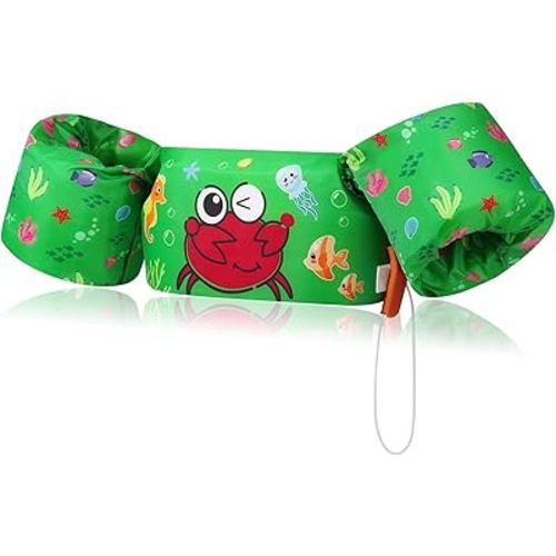 MoKo Swim Arm Band for Kids 20-50lbs, Toddler Swim Vest Cute Cartoon Swimming Wings Pool Floats Sleeve Children Water Sports Learning Swim Training Equipment, Green