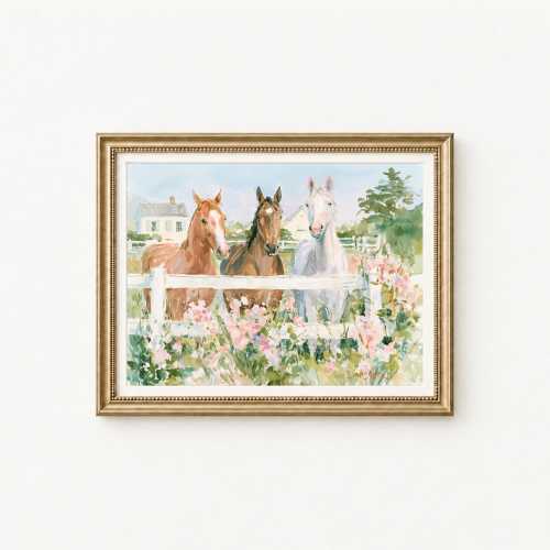 PRINTED Pastel Horse Watercolor, Mailed Equestrian Wall Art, Unframed Nursery Fine Art Print