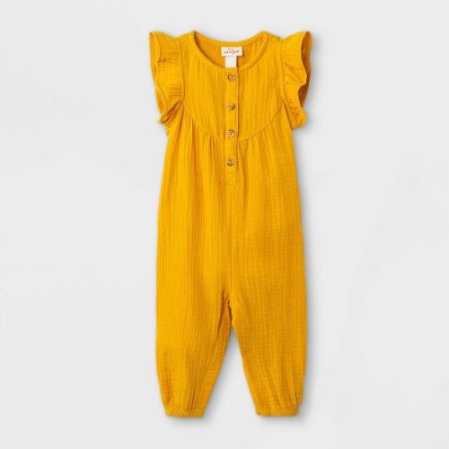 Baby Girls' Gauze Romper - Cat & Jack™ Mustard Yellow