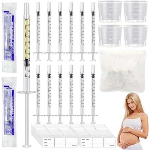 50PCS Colostrum Collector Kit Include 1ml Breastmilk Collector Syringes with Caps 4Pcs Measuring Cups 60 Stickers and Collection Bag Breast Colostrum Collection Gift Set for Breastfeeding
