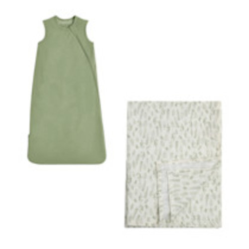 Tiny Kind Swaddle Blanket & Sleep Bag Set - Multi Leaf Sage, Medium