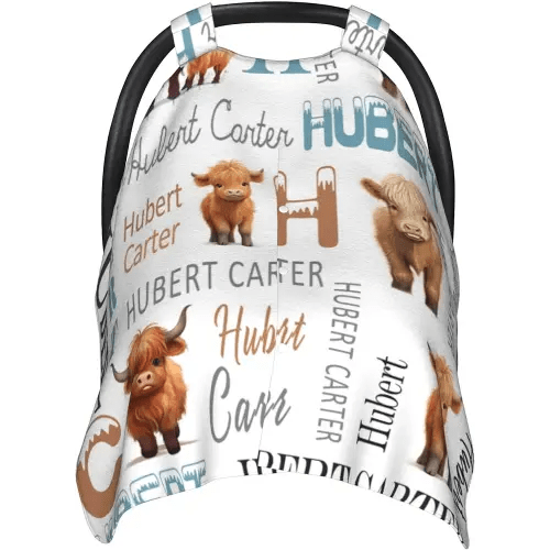 Personalized Highland Cow Carseat Cover for Baby Custom Name Car Seat Canopy for Newborn Baby Boys Girls 2 in 1 Mom Nursing Breastfeeding Covers Minky Baby Carrier Stroller Covers