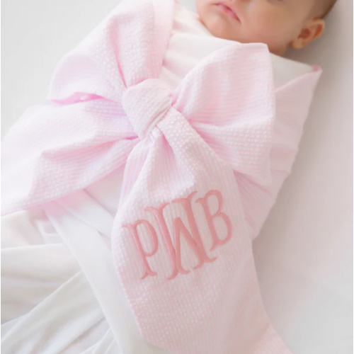 Bow Swaddle ® - Pink Savannah Seersucker