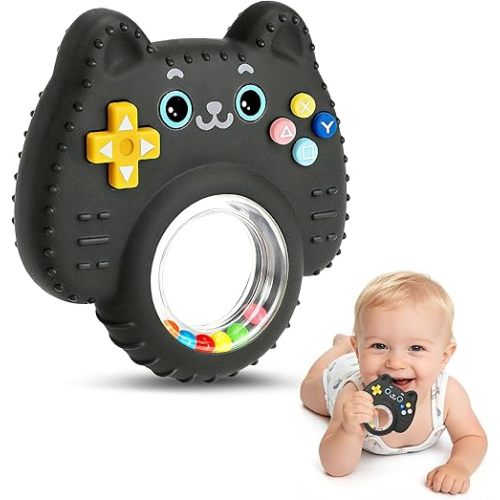 Baby Teething Toys for Babies 3-6 6-12 12-18 Months, BPA-Free Silicone Remote Control Rattle Teether Toys, Baby Chew Toys for Teething Relief & Sucking Needs