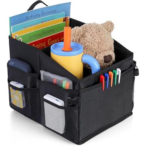 Car Organizer, Car Storage Organizer with Detachable Divider, Car Seat Organizr for Kids With Multi-Pockets &Handles, Small Car Organizer for Car Front Seat, Backseat, Passenger Seats, Car Middle Seat