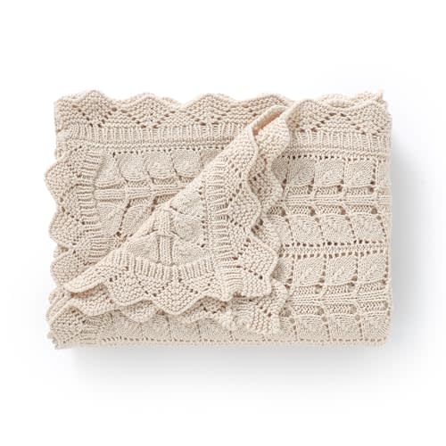 Neiwech Cotton Baby Blanket Knit Soft Cozy Lightweight Stroller Crib Nursery Receiving Swaddling Blankets for Infants Newborn Boys Girls Camel 30x40 Inch