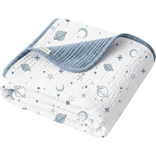 Konssy Muslin Baby Blankets for Girls Boys, 100% Cotton Crib Blanket for Infant Toddler, Super Soft and Lightweight Nursery Swaddling Wrap 40"x36" (Star)