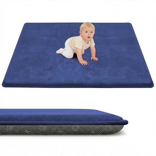 ACOMOPACK 1.3" Thick Baby Play Mat for Floor 59x71"-Large Water-Repellent&Non-Slip Memory Foam Mat for Kids,Toddlers,Soft Velvet Nursery Rug for Tummy Time&Crawling,Yoga,Tatami Style(Blue)
