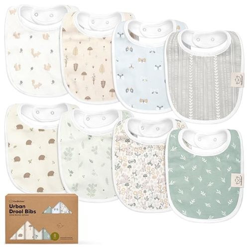 8-Pack Organic Baby Bibs for Boys, Girls - Soft Cotton Drooling and Teething Bibs for Baby Girl & Boy, Extra Absorbent, Easy to Clean & Put On for Toddler, Newborn, Infant 0-24 Months (Prairie)