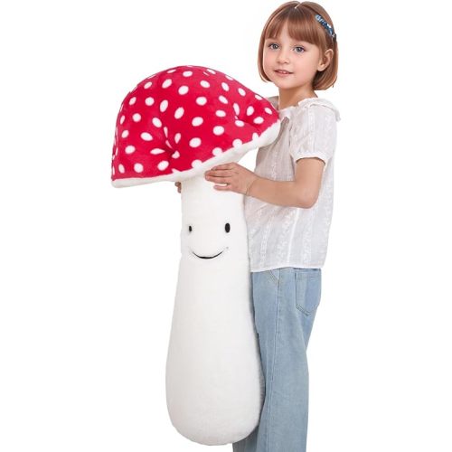 30'' Large Mushroom Plush Pillow, Red Mushroom Stuffed Animal Long Body Pillow, Soft Giant Stuffy Plushies Gift for Kids Boy Girls Birthday, Sofa Home Decoration, Valentine's Day