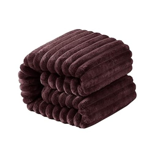 NTBAY Plush Soft Flannel Baby Blanket, Warm and Cozy Unisex Toddler Blanket with Stripe Pattern for Stroller, Crib, Travel, 30x40 Inches, Dark Brown