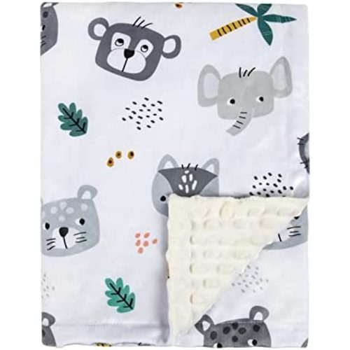 BEILIMU Baby Blanket for Boys Super Soft Plush with Double Layer Dotted Backing, Lovely Square Face Animals Printed Unisex Design Receiving Blanket, 30x40 Inch