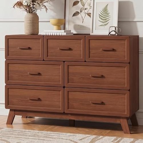 YANSNWO Walnut 7 Drawer Dresser for Bedroom, 47" Wide Chest of Drawers