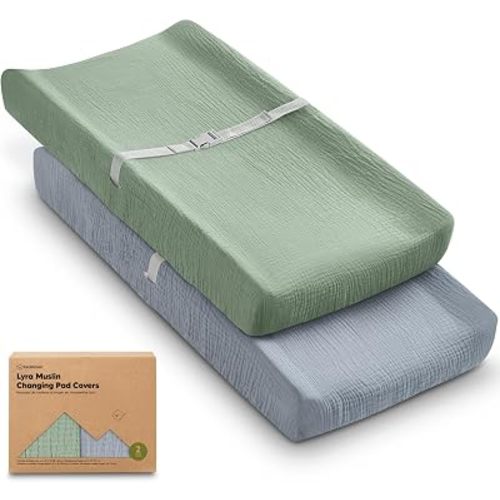 2-Pack Muslin Diaper Changing Pad Covers Boy, Girl,Soft Breathable (Slate)