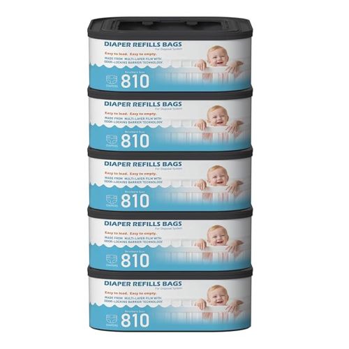 Jumbo Square Refills Disposal Bags Refill (Baby Powder Scent) Compatible with Diaper Genie Classic, Compact and Select Pails, Hold Up to 810 Newborn-Sized Diapers Per Refill, 4 Packs