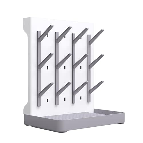 veyth Baby Bottle Drying Rack: Vertical Space Saving Standing Bottle Organizer for Countertop Holds Glass Baby Bottles, Utensils, Pump Parts, Brushes & Pacifiers, Kitchen (Grey)