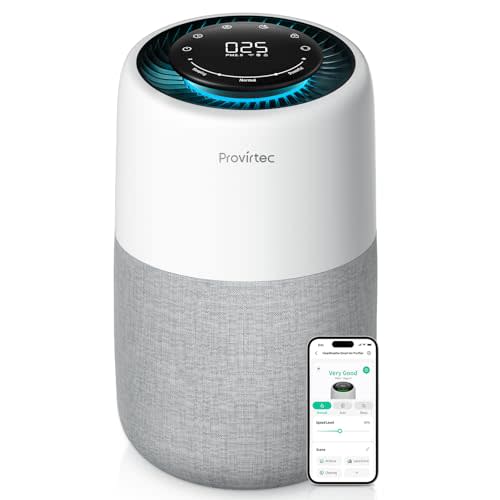 Provirtec Air Purifier with PM2.5 Real-Time Display & Air Quality Monitor, All-in-One Auto Mode & APP Control, Covers Up to 916 Sq Ft, H13 HEPA Filter for Allergies, Pet Hair, Smoke, Odor, Pollen