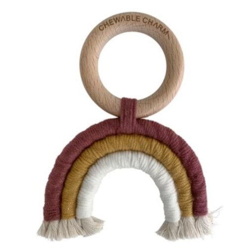 Beechwood & Macrame Teether, Berry/White Rainbow