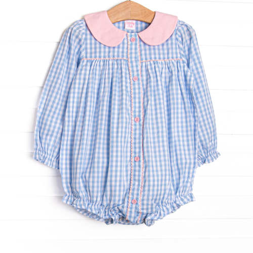 Bethany Blue Check Long Sleeve Collared Bubble, Blue – Stitchy Fish