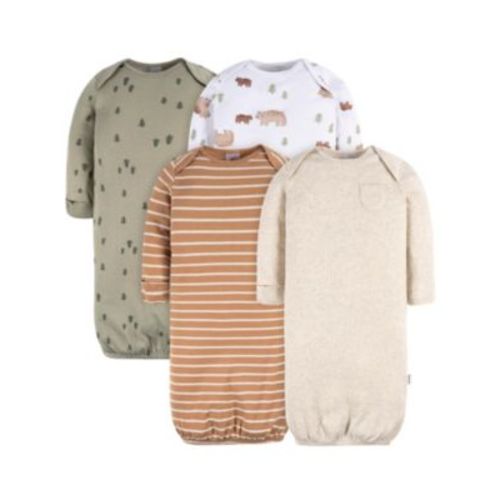 Baby Boys Gowns with Mitten Cuffs, 4-Pack