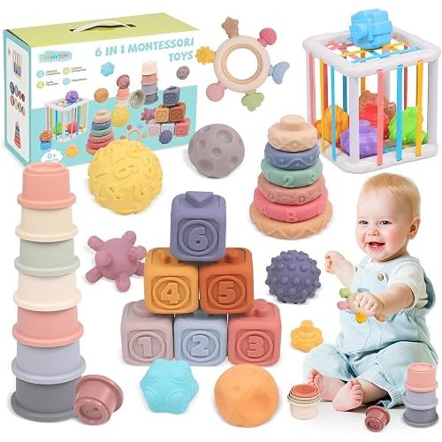 6-in-1 Montessori Baby Toys for 0-6-6-12 Months, Infant Learning Baby Gifts